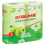 Бумага туалетная ЛАЙМА 128722 2-слойная, 4 рулона, тиснение, салатовая, аромат яблока