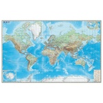 Карта настенная "Мир. Обзорная карта. Физическая с границами", М-1:15 млн., разм. 192х140 см, ламини…