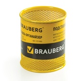 Подставка-органайзер BRAUBERG &quot;Germanium&quot;, металлическая, круглое основание, 100х89 мм, желтая, 231980