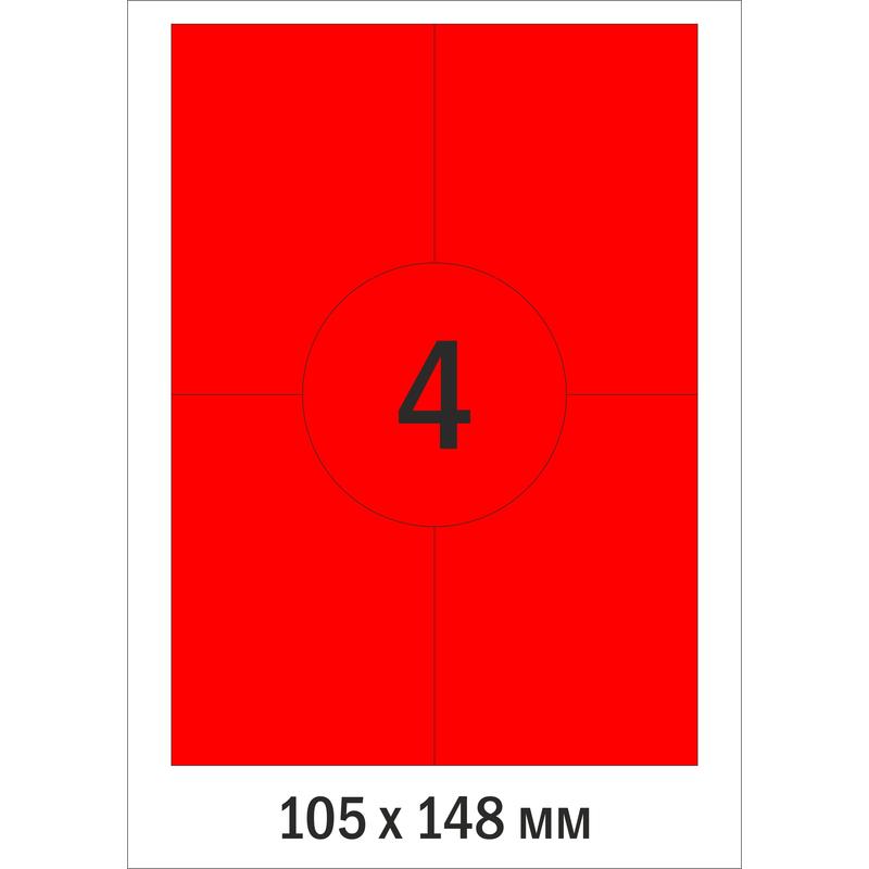 Этикетки самоклеящиеся Mega Label красные 105х148 мм, 4 шт. на листе А4, 100 л
