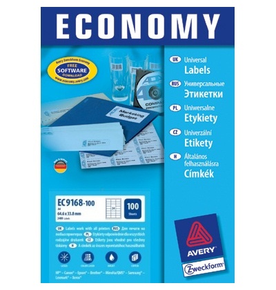 Этикетки Avery Economy EC9168-100 64,6х33,8мм, белые, 24шт. на листе A4, 100 л