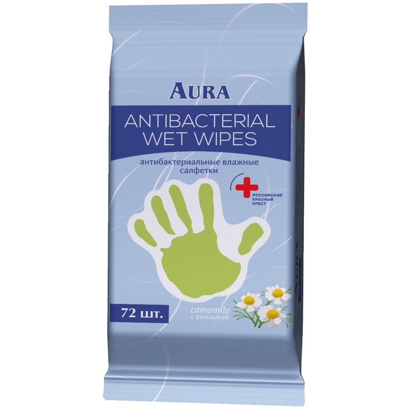 Салфетки влажные AURA для рук антибактериальные, 72 шт. в упак