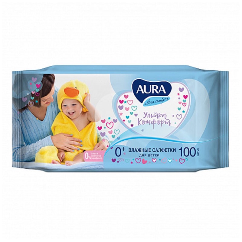 Салфетки влажные Aura Ultra comfort 8105, детские, универсальные очищающие, без спирта, 100 шт