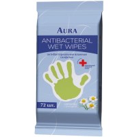 Салфетки влажные AURA для рук антибактериальные, 72 шт. в упак