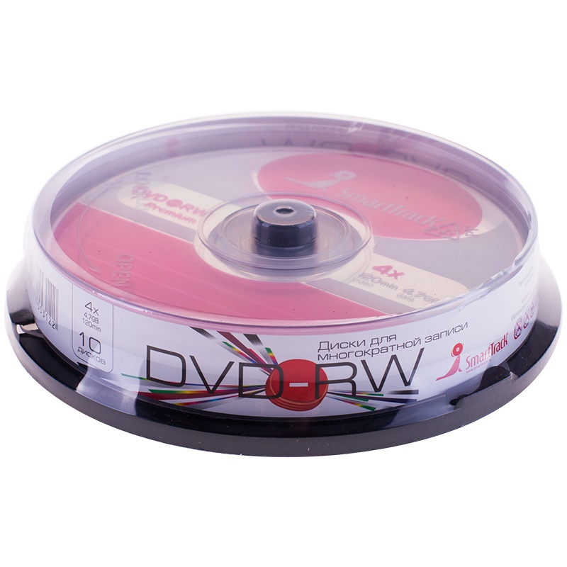 Диск DVD-RW 4.7Gb Smart Track 4x Cake Box, 10 шт