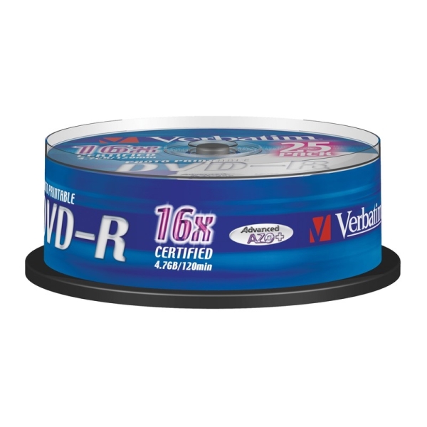 Диск DVD-R 16x 4.7Gb Verbatim CakeBox 43538 25 шт. упак