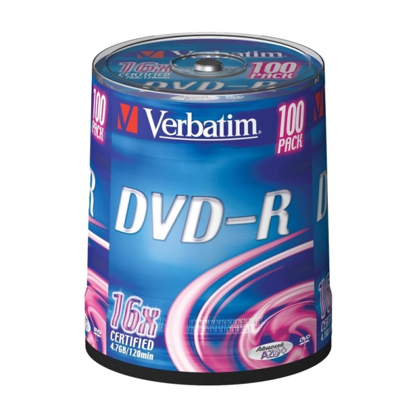 Диск DVD-R 16x 4.7Gb Verbatim CakeBox 43549 100 шт
