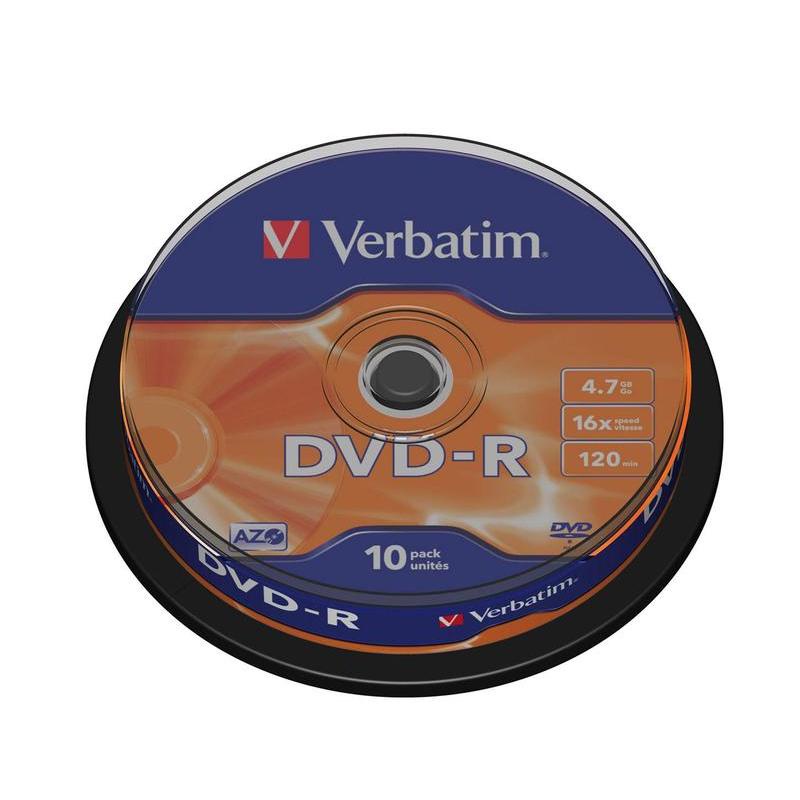 Диск DVD-R 16x 4.7Gb CakeBox Verbatim 43523 0812-02 10 шт