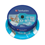 Диск CD-R 700 Mb 52х slim, Verbatim CB/25 Print 43439, 25 шт. в упак