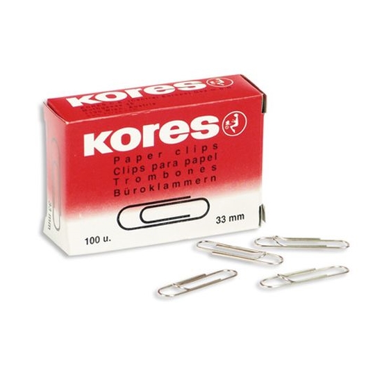 Скрепки Kores KCR-33 никелированные 33 мм, круглые, 100 шт