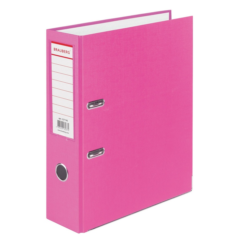Папка-регистратор BRAUBERG с покрытием из ПВХ, 80 мм, с уголком, розовая, 227195