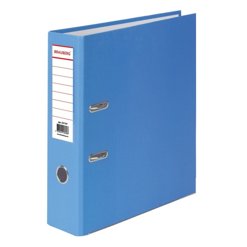 Папка-регистратор BRAUBERG с покрытием из ПВХ, 80 мм, с уголком, голубая (удвоенный срок службы), 227197