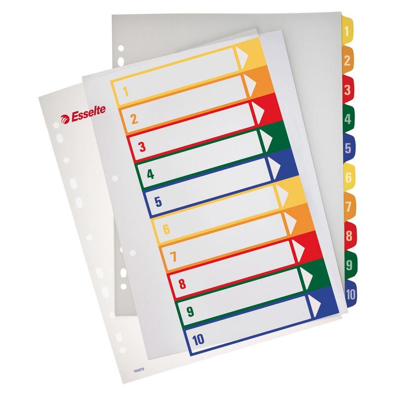 Разделитель листов Esselte 100213 10 цветов, пластиковый, формат A4+ 10 листов.