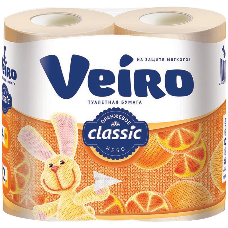 Бумага туалетная Veiro classic 2-слойная, желтая 4 рулона в упак. 5C24Ж