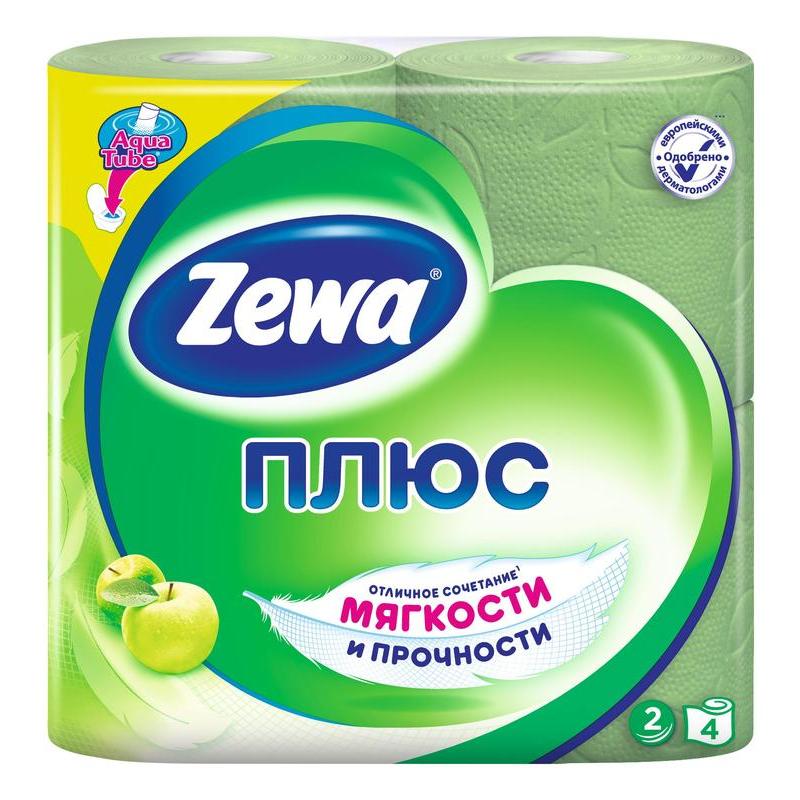 Бумага туалетная Zewa Плюс Яблоко 2-слойная зеленая 4 рул. в упак