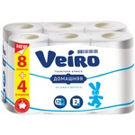 Бумага туалетная Veiro "Домашняя" 1С212, 2-слойная, белая с тиснением, 12 рулонов