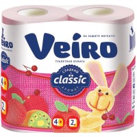 Бумага туалетная Veiro classic 2-слойная, розовая 4 рулона в упак. 5C24Р