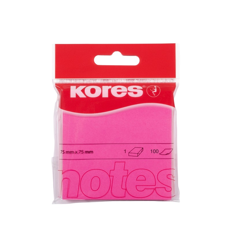 Стикеры Kores 75x75 мм, розовые, неоновые, 100 л