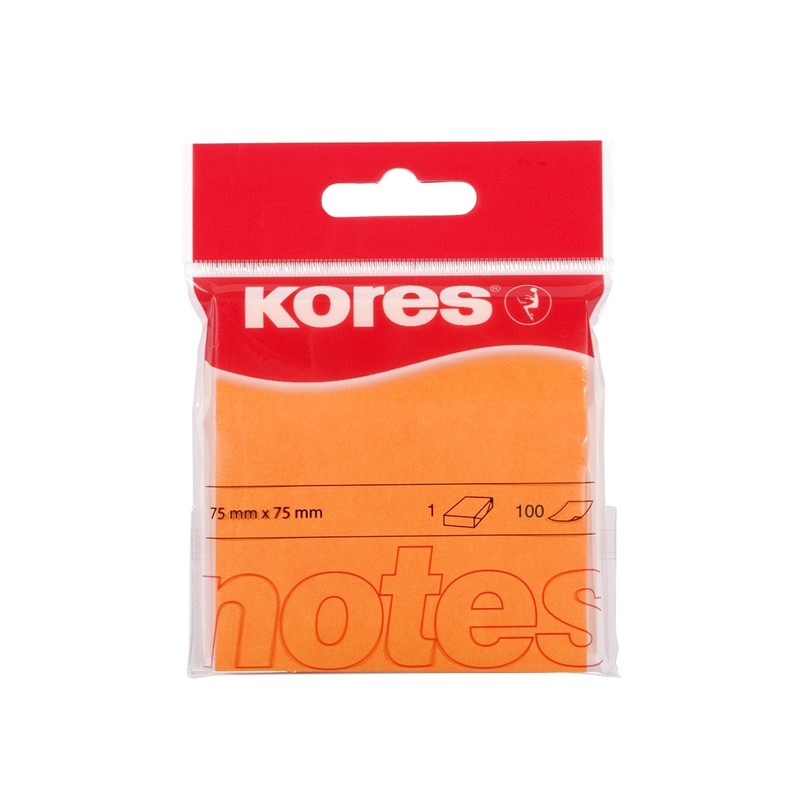 Стикеры Kores 75x75 мм, оранжевые, неоновые, 100 л