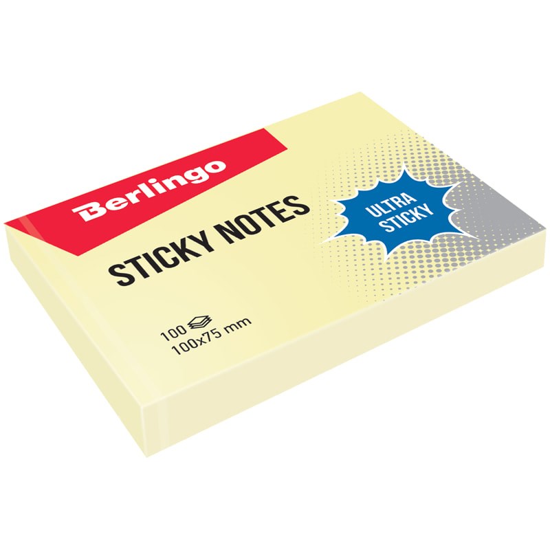 Стикеры Berlingo Ultra Sticky LSn_39500, 100х75 мм, желтые, пастельные, 100 л