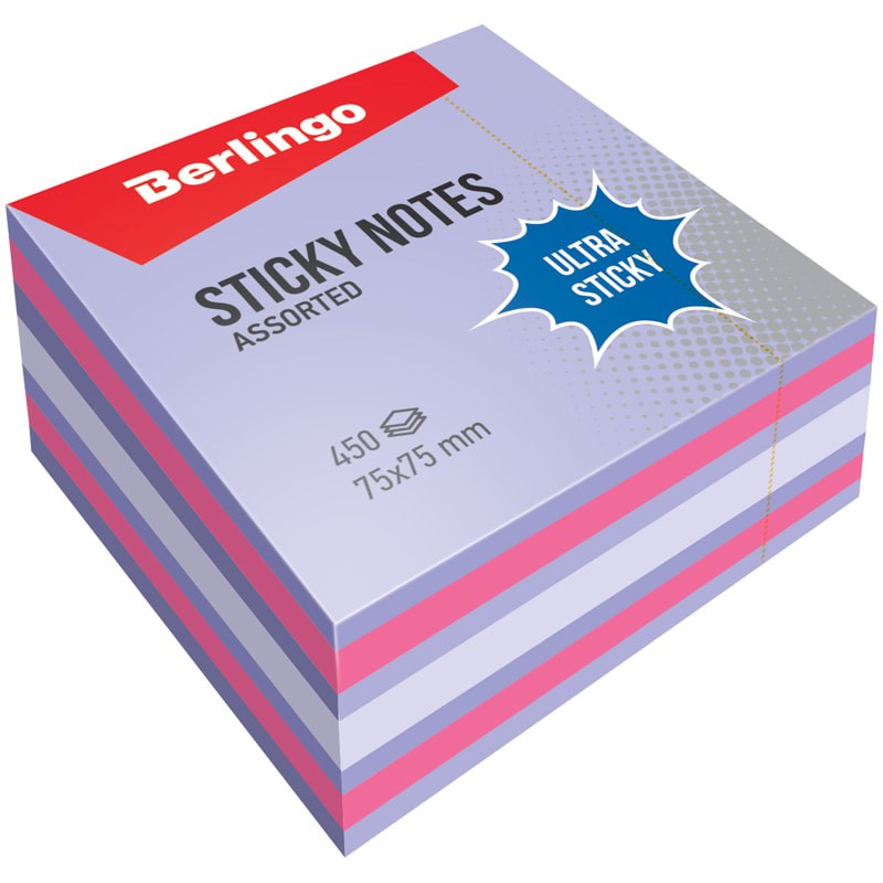Cтикеры Berlingo Ultra Sticky LSn_40201, 75х75 мм, 3 цвета, 450 л