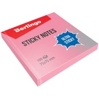 Cтикеры для записей с клеевым краем Berlingo Ultra Sticky LSn_39207, 75х75 мм, розовый, 100 л