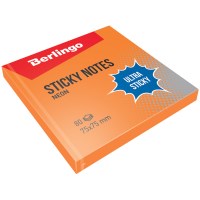 Cтикеры для записей с клеевым краем Berlingo Ultra Sticky LSn_39204, 75х75 мм, оранжевый неон, 80 л