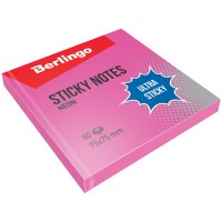 Cтикеры для записей с клеевым краем Berlingo Ultra Sticky LSn_39203, 75х75 мм, розовый неон, 80 л