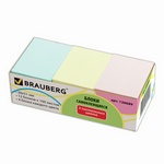Блок самоклеящийся BRAUBERG, 38х51 мм, 100 л., 12 блоков, 3 пастельных цвета