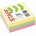 Блок самоклеящийся (стикеры) STAFF "PROFIT" 75×75мм, 300 листов, 3 цвета, 127146