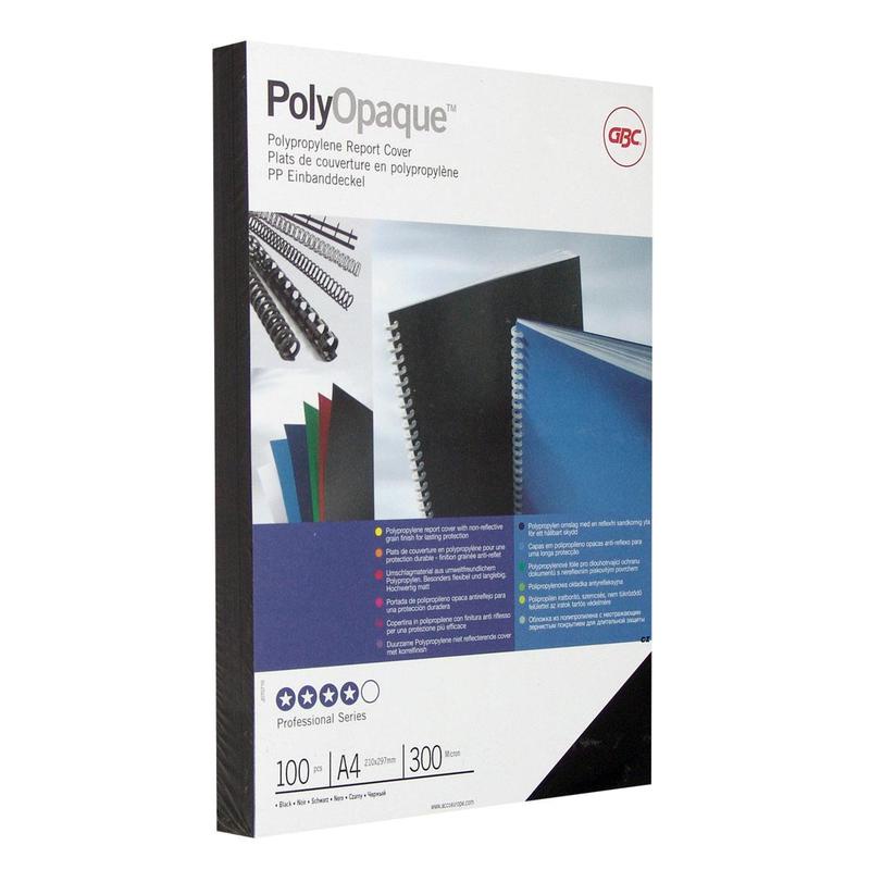 Обложки для переплета А4 GBC PolyOpaque IB 300 мкм, черные, непрозрачные, пластиковые, 100 шт