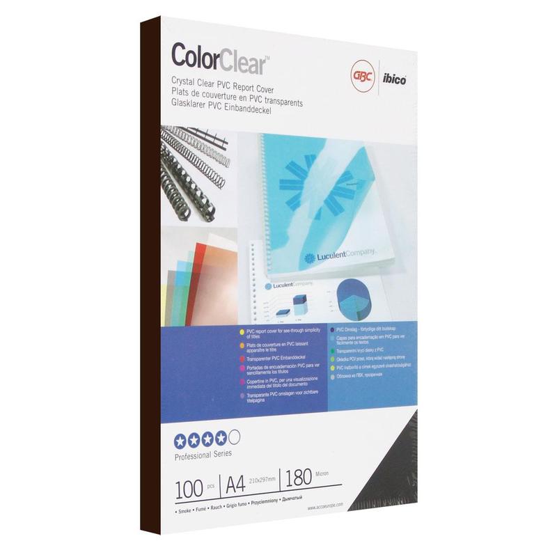 Обложки для переплета А4 GBC CE011850E ColorClear 180 мкм дымчатый, пластиковые, прозрачные тонированные.