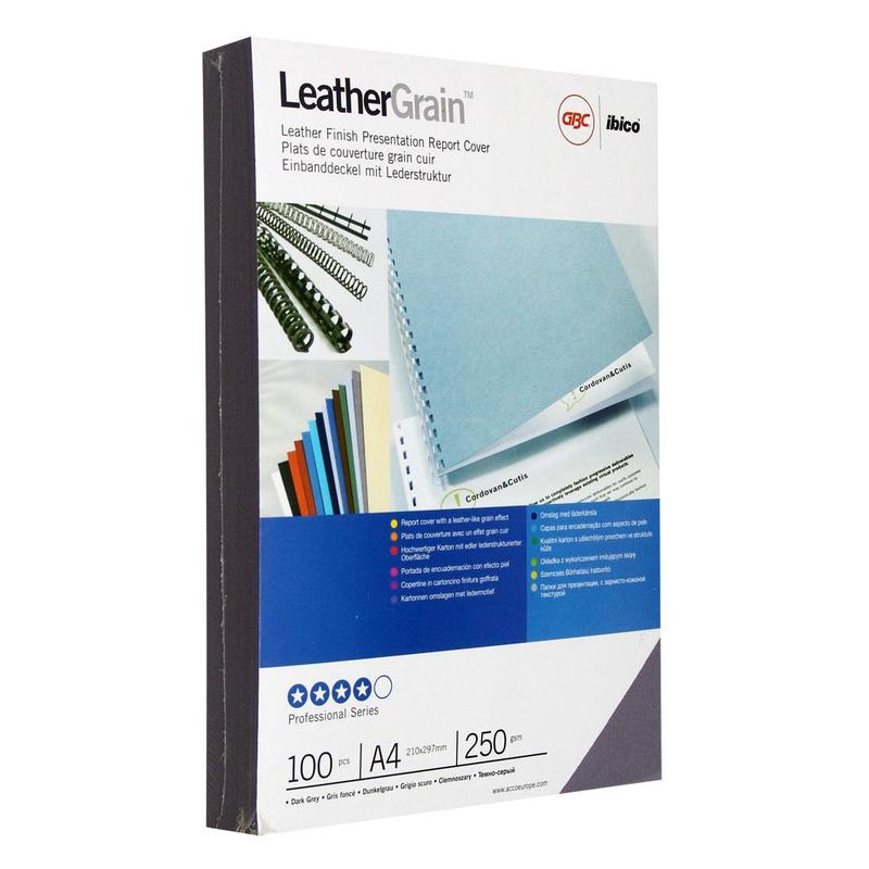 Обложки для переплета GBC CE040055 LeatherGrain A4 темно-серый, картон - кожа, 100 л. 250 г/м