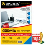 Обложки для переплета картонные BRAUBERG 530955 глянцевые, синие, А4, 100 л, 250 г/м2