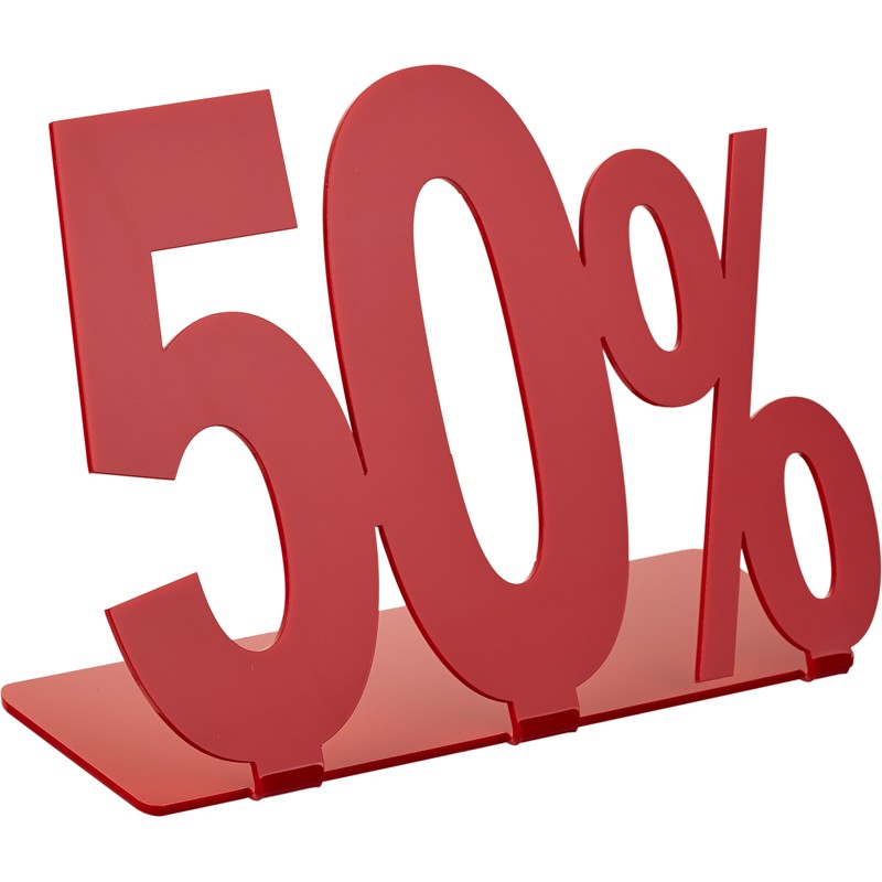 Подставка для ценников скидка 50%, 285х225 мм, акрил, красная