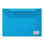 Папка-конверт с кнопкой BRAUBERG, А4, 150 мкм, до 100 л., прозрачная, синяя