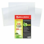 Файл-вкладыш А5 с перфорацией BRAUBERG 223085, 35 мкм, 100 шт упак, горизонтальный, гладкий