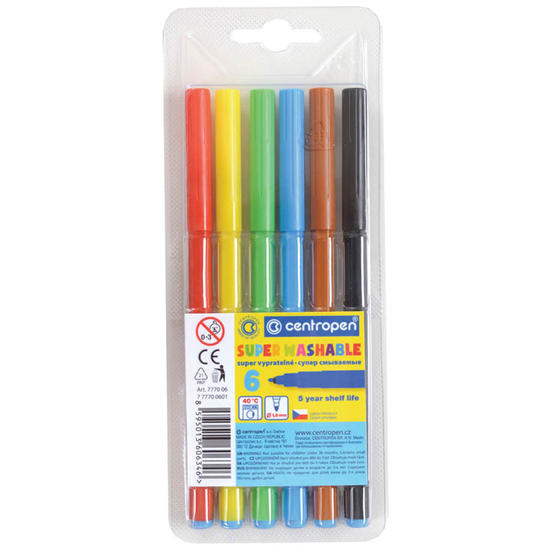 Фломастеры Centropen Super Washable, 6 цветов