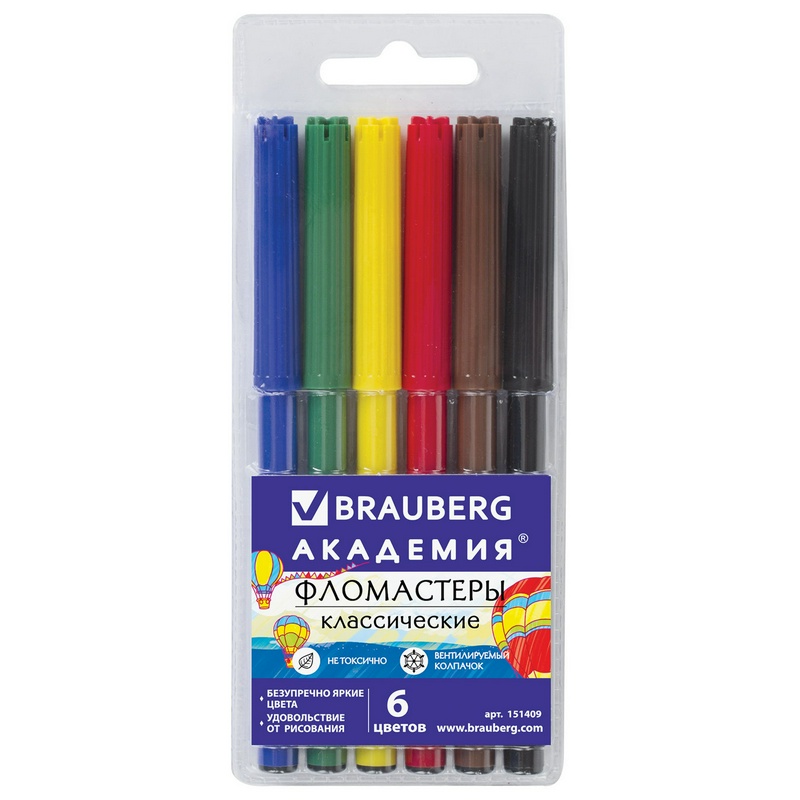 Фломастеры BRAUBERG АКАДЕМИЯ 151409, 6 цветов