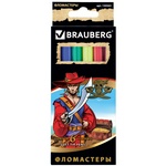 Фломастеры BRAUBERG Корсары 150563, картонная упаковка с золотистым тиснением, 6 цветов