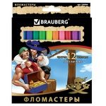 Фломастеры BRAUBERG Корсары 150564, картонная упаковка с золотистым тиснением, 12 цветов