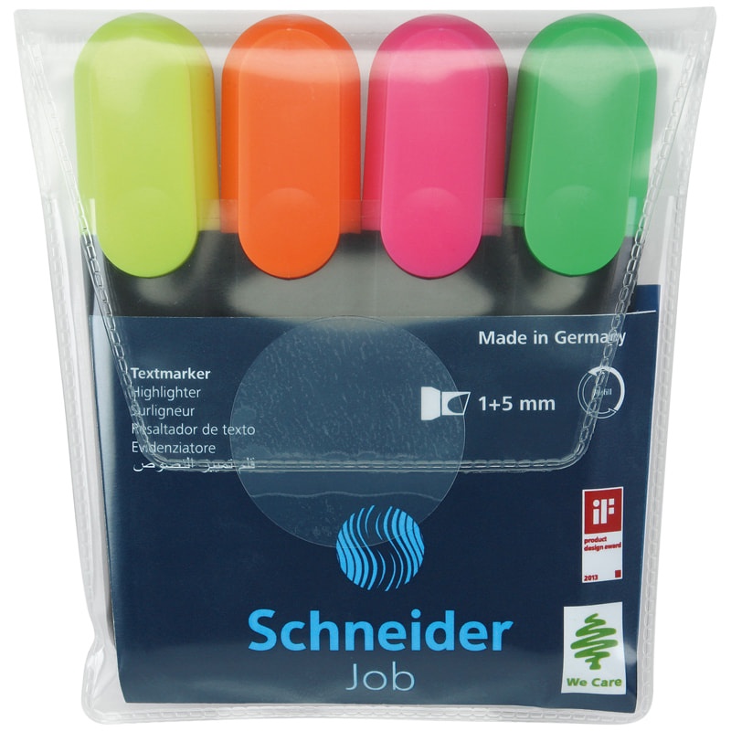 Набор текстовыделителей Schneider "Job" 1500, 4 цвета, 1-5 мм