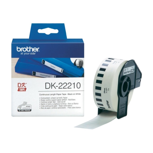 Картридж Brother DK22210, 29 мм х 30,5 м, бумажная лента, черный текст на белом фоне