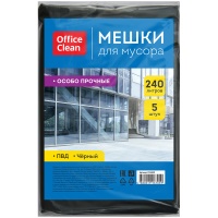 Пакеты для мусора OfficeClean, 240 л, 90х140 см, особо прочные, черные, 60 мкм, 5 шт