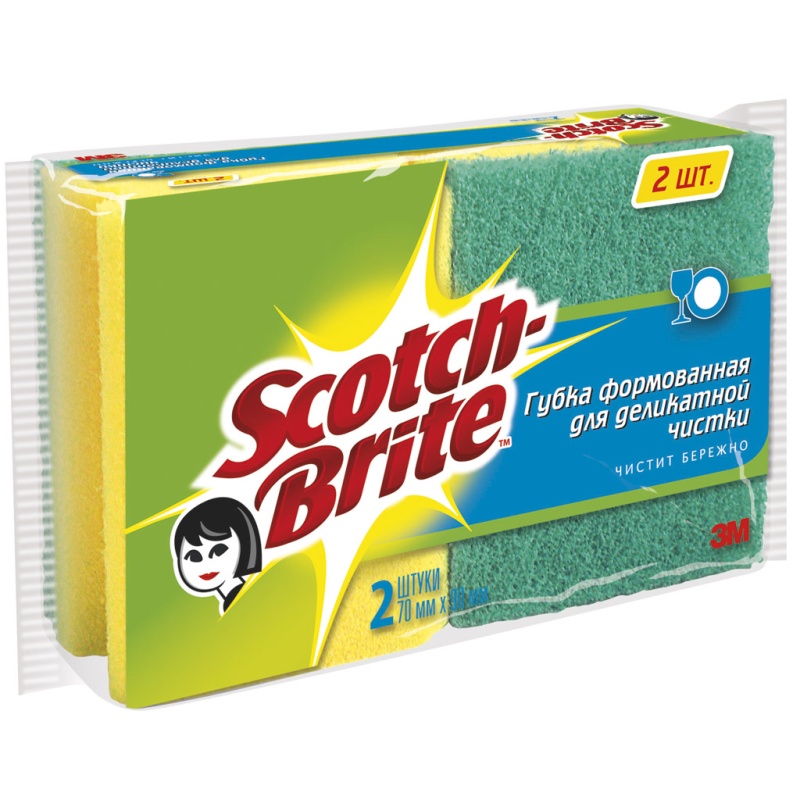Губка абразивная 3М Scotch-Brite, для деликатной чистки с выемкой для пальцев. 2 шт. упак.