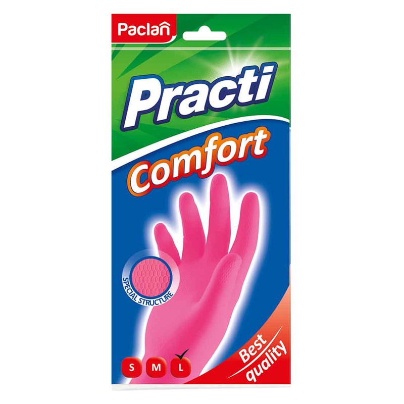 Перчатки резиновые Paclan Practi.Comfort 407272, р.L, розовые