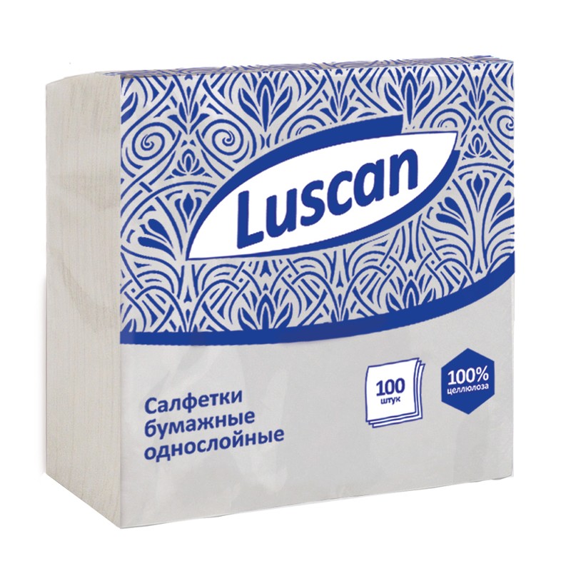 Салфетки сервировочные Luscan 1-слойные, белые с тиснением, 24x24 см, 100 шт. в упак