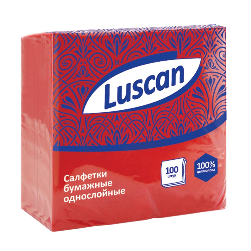 Салфетки сервировочные Luscan 1-слойные, красные с тиснением, 24x24 см, 100 шт. в упак