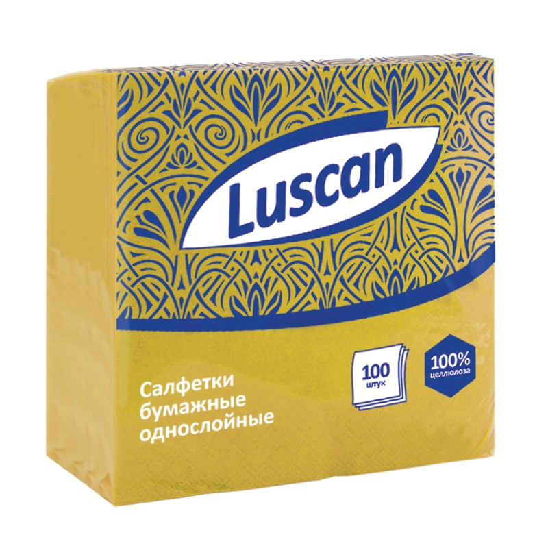 Салфетки сервировочные Luscan 1-слойные, желтые с тиснением, 24x24 см, 100 шт. в упак
