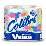 Полотенца бумажные Veiro Colibri 3-слойные, белые с голубым тиснением, 2 рул. в упак